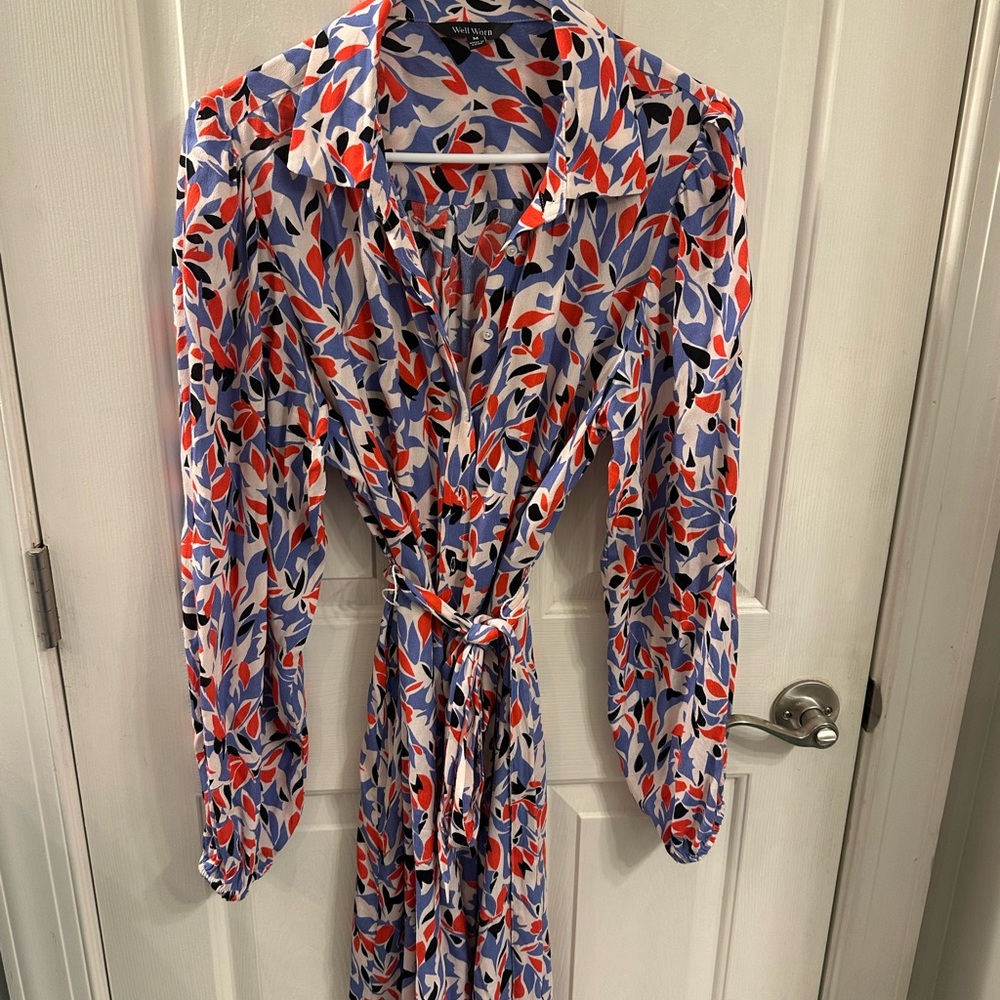 Well Worn Red Blue White Long Sleeve Dress